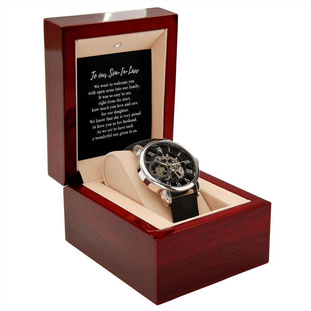 Son-in-law black open work watch