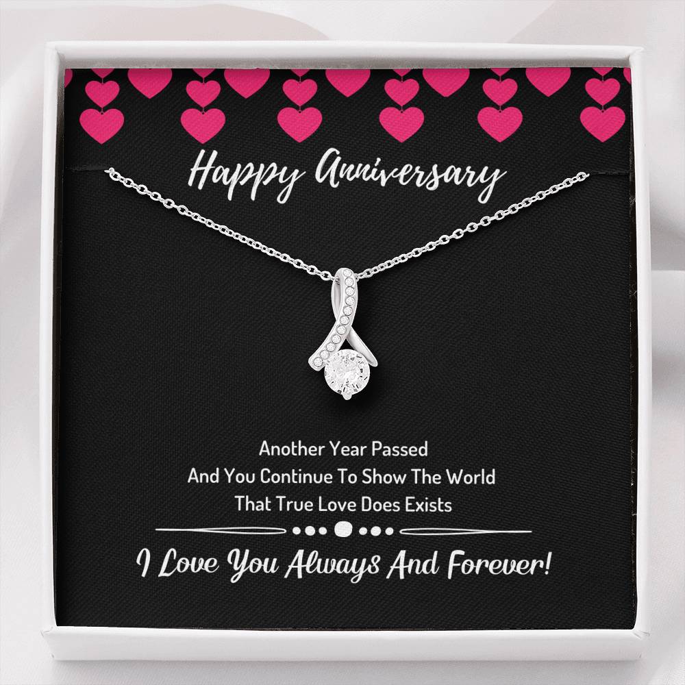 Happy Anniversary Ribbon Necklace- I Love You