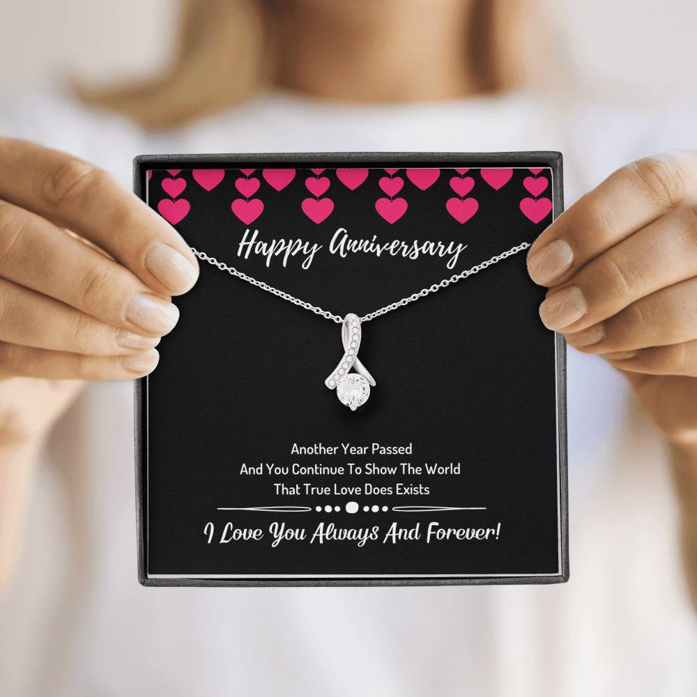 Happy Anniversary Ribbon Necklace- I Love You
