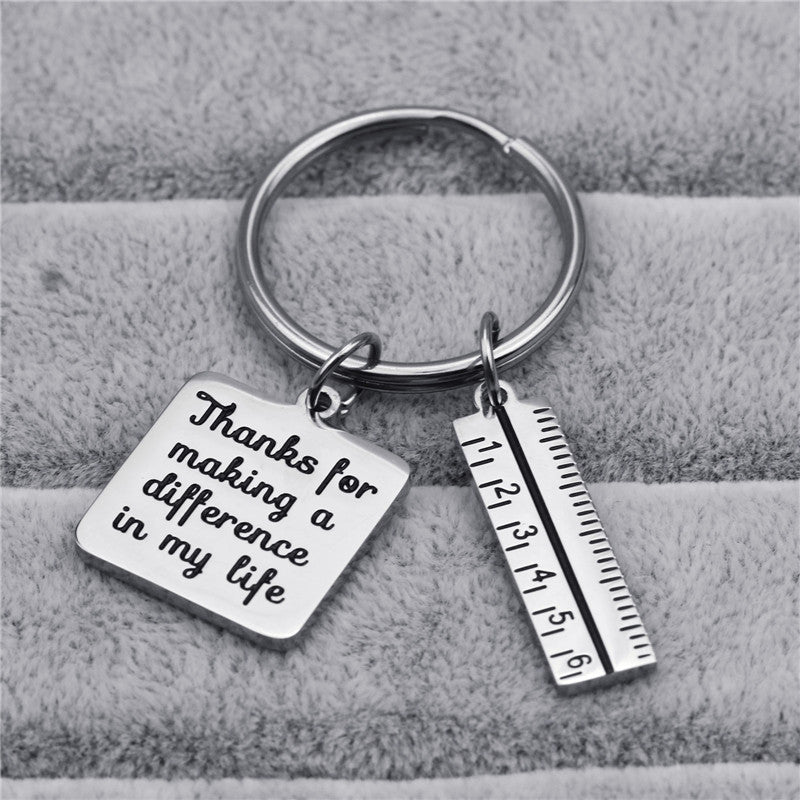 Stainless Steel Ruler Square Brand Waist Keychain Men's And Women's Pendant Jewelry