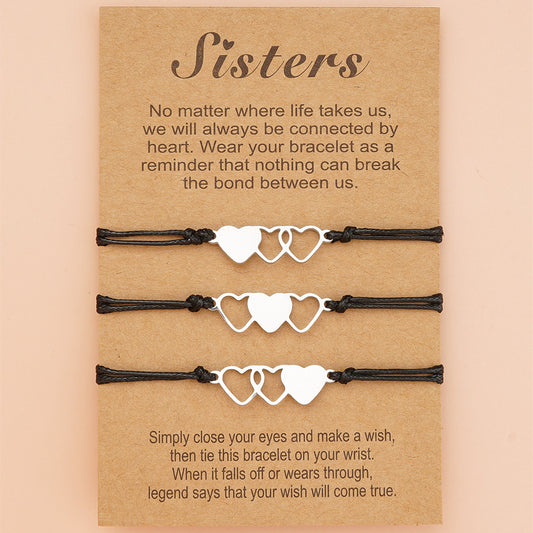 European And American Creative Stainless Steel Heart-Shaped Wax Wire Braided Bracelet Hand Jewelry