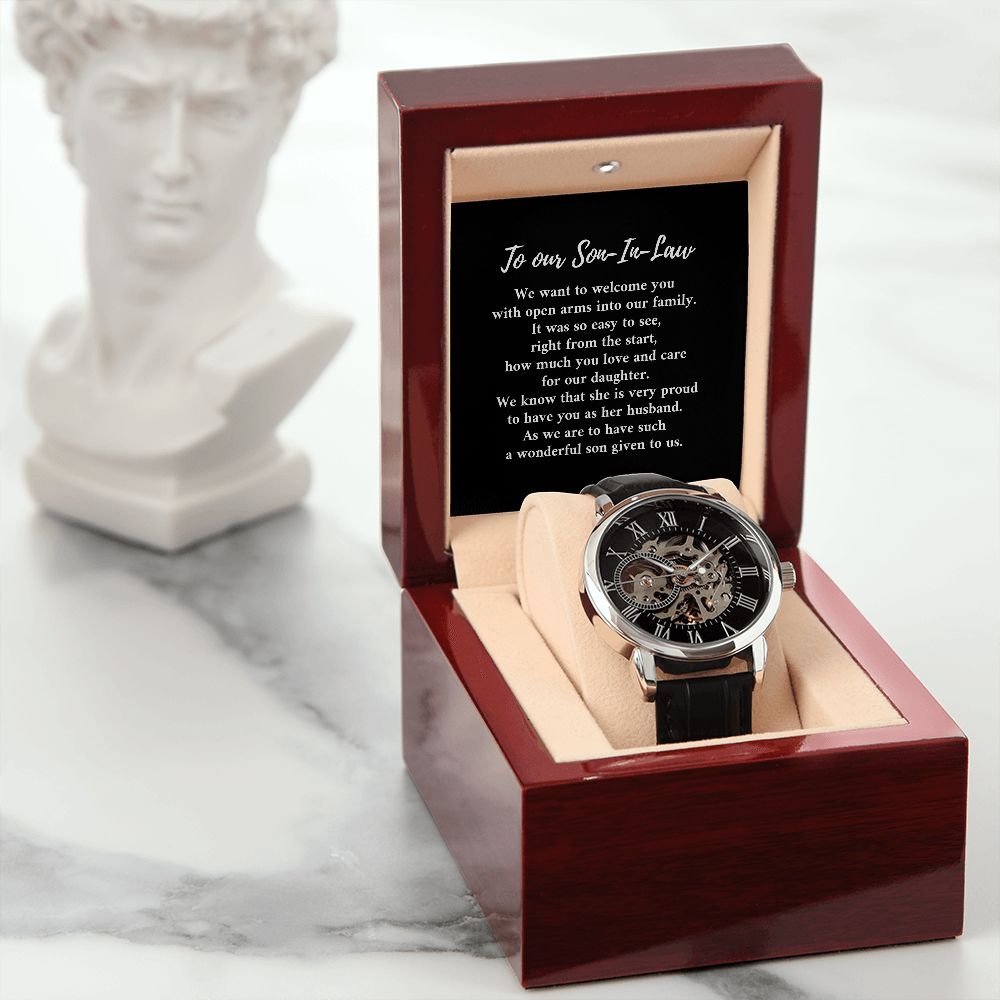Son-in-law black open work watch