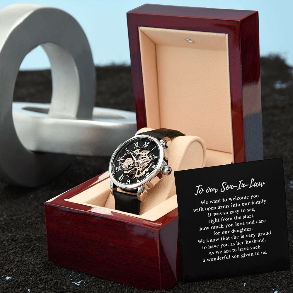 Son-in-law black open work watch