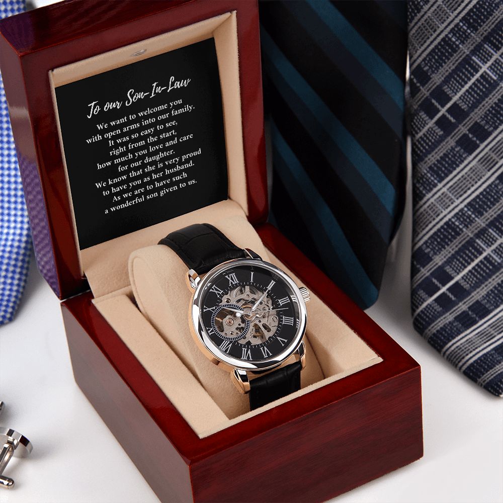 Son-in-law black open work watch