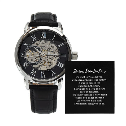 Son-in-law black open work watch