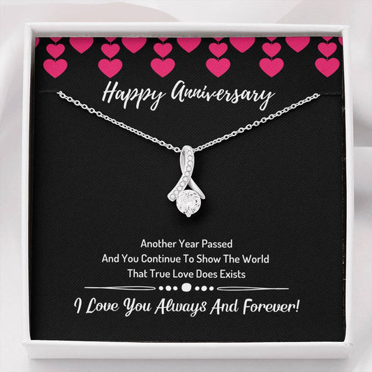 Happy Anniversary Ribbon Necklace- I Love You