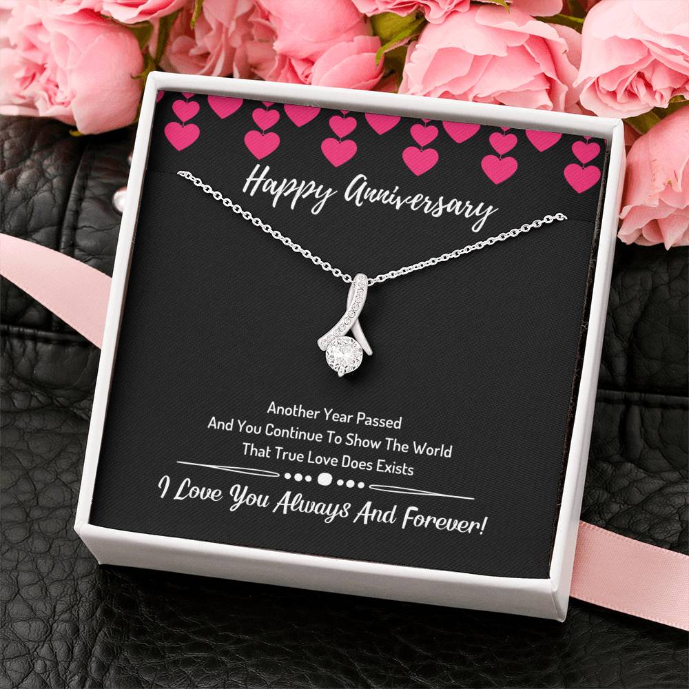 Happy Anniversary Ribbon Necklace- I Love You