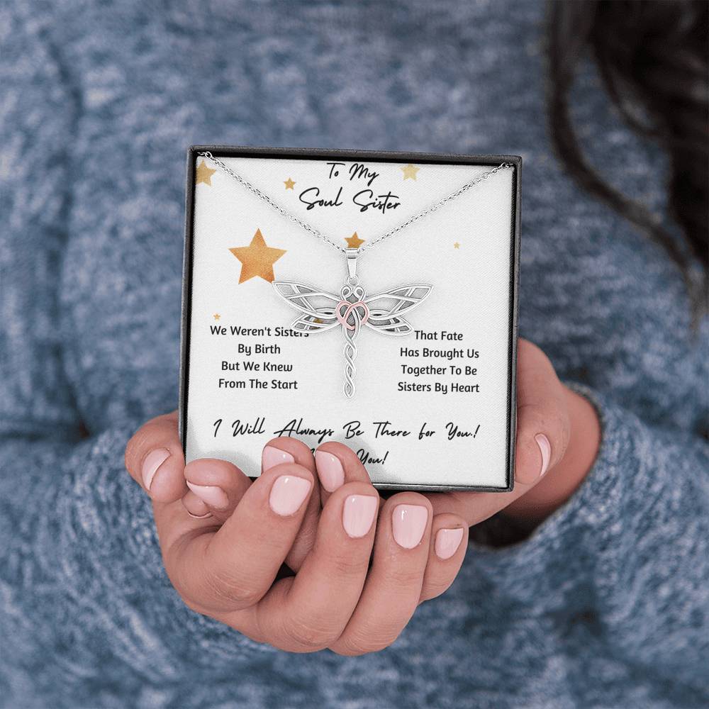 Soul Sister Necklace |   Unbiological Sister  |    Gift For Best Friend  | Dragonfly Pendant