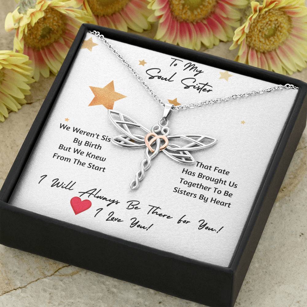 Soul Sister Necklace |   Unbiological Sister  |    Gift For Best Friend  | Dragonfly Pendant