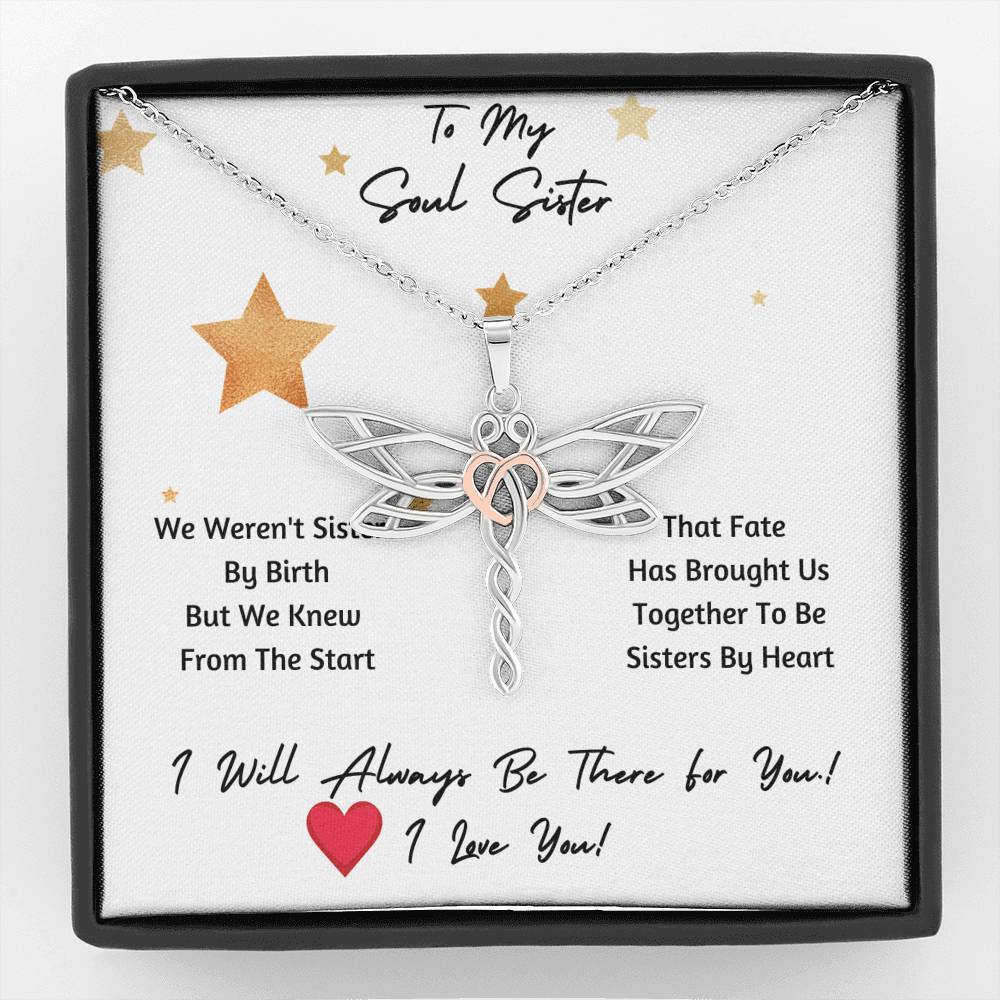 Soul Sister Necklace |   Unbiological Sister  |    Gift For Best Friend  | Dragonfly Pendant