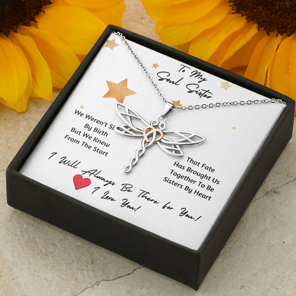 Soul Sister Necklace |   Unbiological Sister  |    Gift For Best Friend  | Dragonfly Pendant
