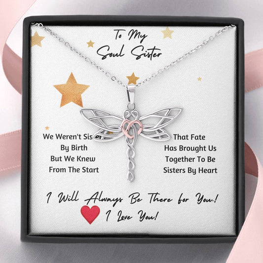 Soul Sister Necklace |   Unbiological Sister  |    Gift For Best Friend  | Dragonfly Pendant